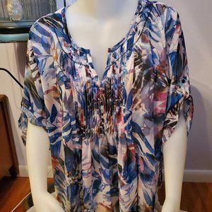 Roaman's 32 Blue & Pink Watercolor Floral Gauze